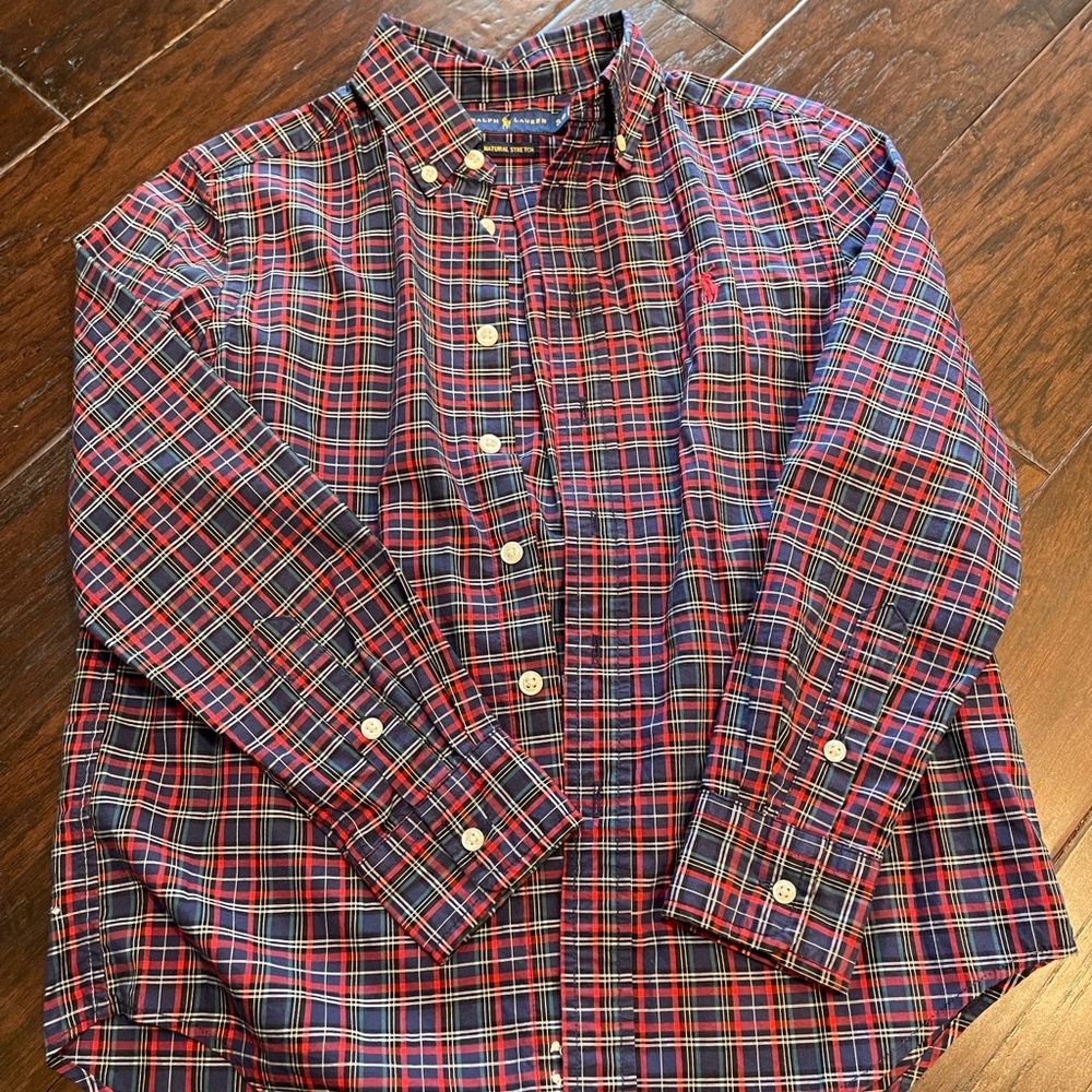 Ralph Lauren Boy's Red and Blue Plaid Button-Down Shirt